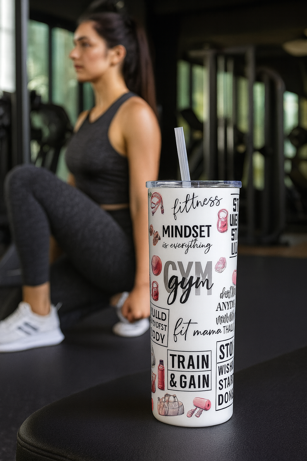 20 Oz Skinny Tumbler Gym Girl Pink Fitness Motivational Cup | Fit Mama Workout Gift | Sublimation Stainless Steel Travel Tumbler With Straw