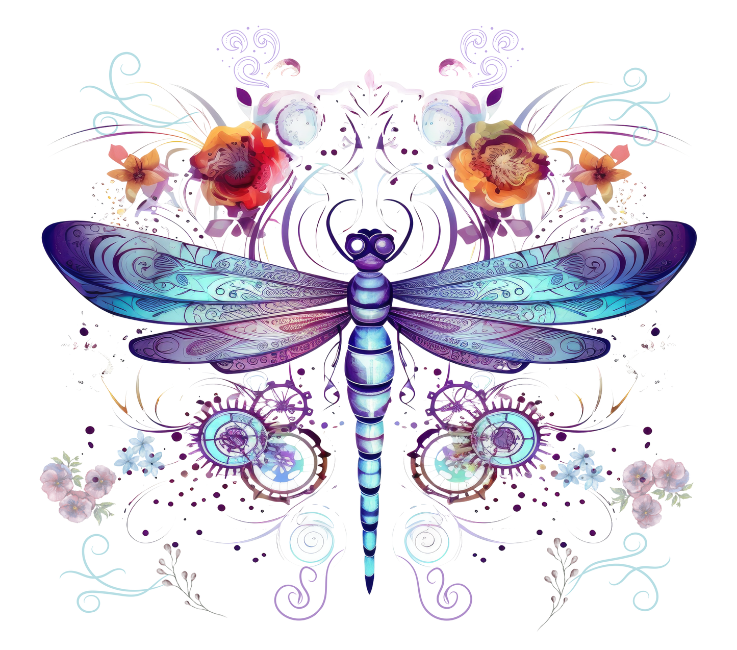 20oz Blue Dragonfly Tumbler with Straw & Lid β Custom Printed Sublimation Skinny Tumbler, Stainless Steel Insulated Cup, Nature-Inspired Gift for Her