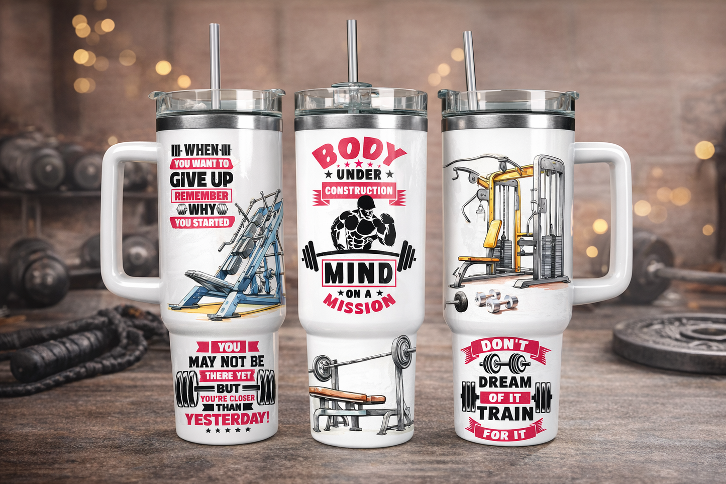 40oz Gym Tumbler With Handle | Fitness Motivation Stainless Steel Travel Cup | Workout Sublimation Tumbler | Gift for Gym Lover | Body Under Construction