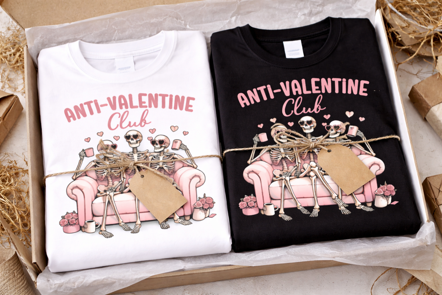 Anti-Valentine Club T-Shirt | Funny Valentine’s Day Shirt for Women | Gothic Skeleton Graphic Tee