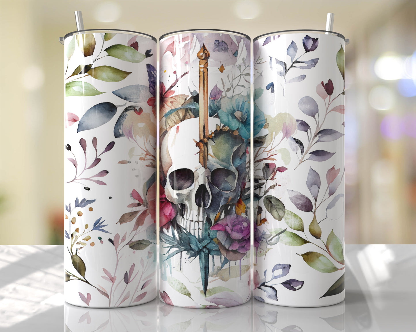 Custom 20oz Skinny Tumbler with Straw – Floral, Funny, Gothic, and Animal Designs – Personalized Sublimation Gift for Her or Him