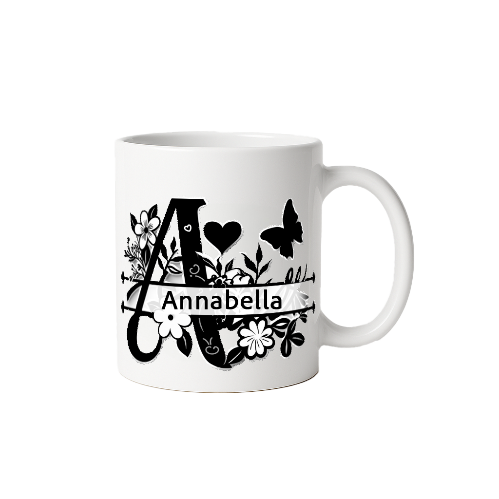 Personalized Floral Initial Mug • Custom Name Coffee Cup