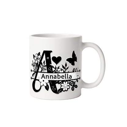 Personalized Floral Initial Mug • Custom Name Coffee Cup