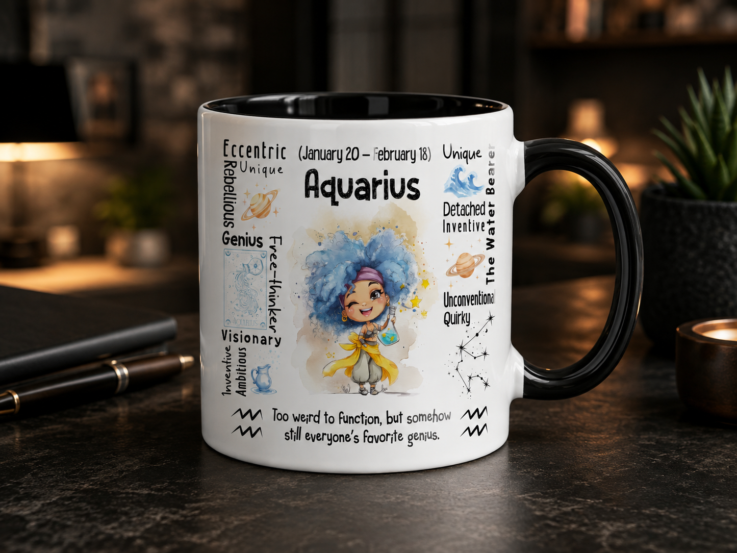 Aquarius Zodiac Mug 11 oz | January 20–February 18 Birthday Gift