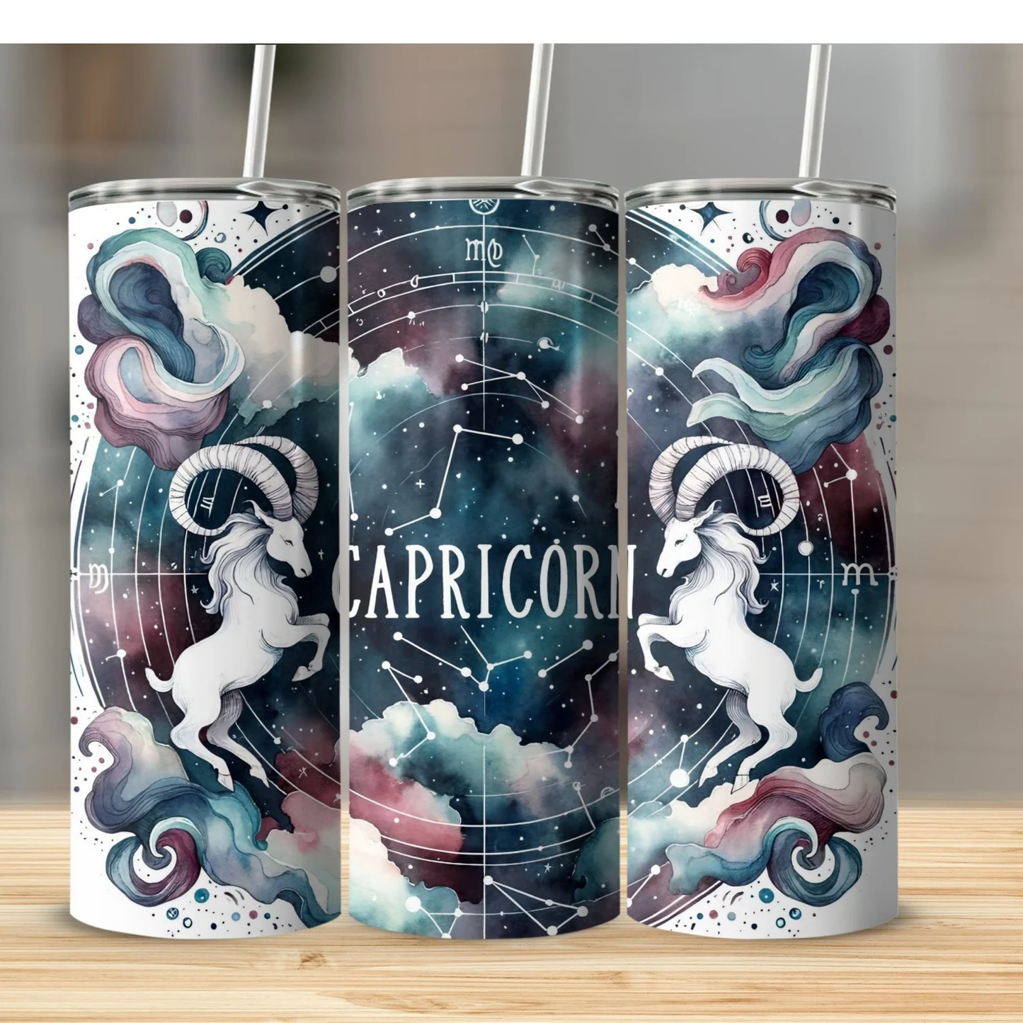 Custom Zodiac Tumbler with Straw - 20oz Skinny Stainless Steel Insulated Cup - Personalized Astrology Gift - Sublimation Abstract Design