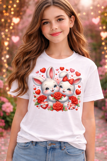 Cute Bunny Love T-Shirt with Roses & Hearts | Love Gift for Her