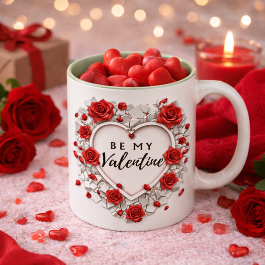Be My Valentine Coffee Mug – Romantic Rose Heart, 11 oz