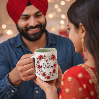 Be My Valentine Coffee Mug – Romantic Rose Heart, 11 oz