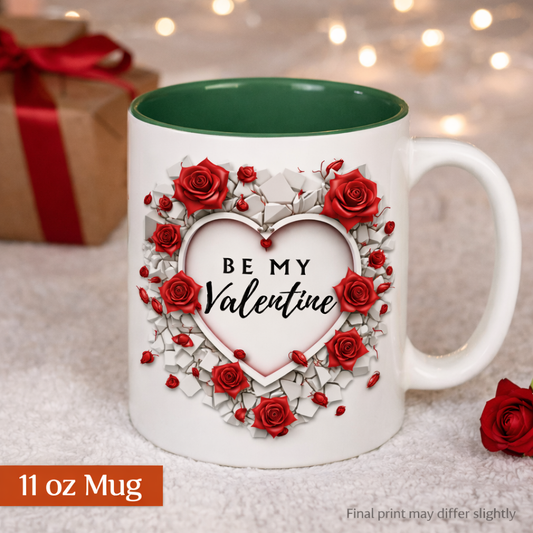 Be My Valentine Coffee Mug – Romantic Rose Heart, 11 oz