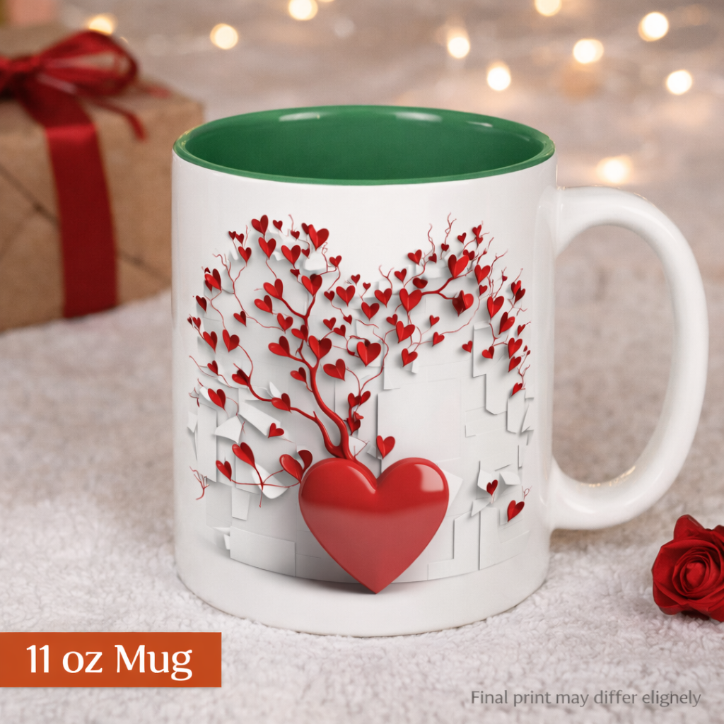 Heart Tree Ceramic Mug – Romantic Valentine's Day Gift, 11 oz