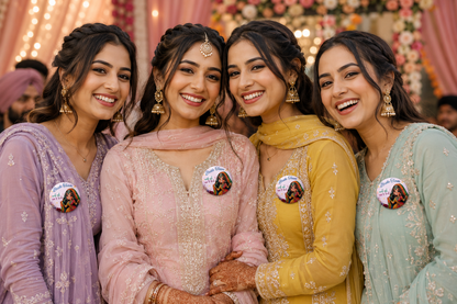 Bride Team & Groom Squad Badge Buttons | Punjabi Wedding Pins | Mehndi Jaggo Sangeet Wedding Party Badges