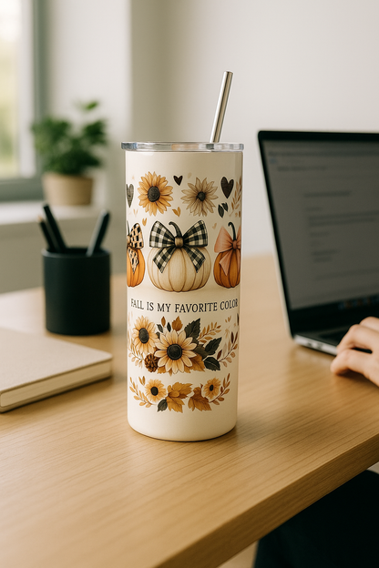 20oz Thanksgiving Tumbler with Straw & Lid – Pumpkin Harvest Sublimation Skinny Tumbler, Stainless Steel Insulated Cup, Custom Printed Fall Gift