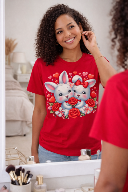 Cute Bunny Love T-Shirt with Roses & Hearts | Love Gift for Her