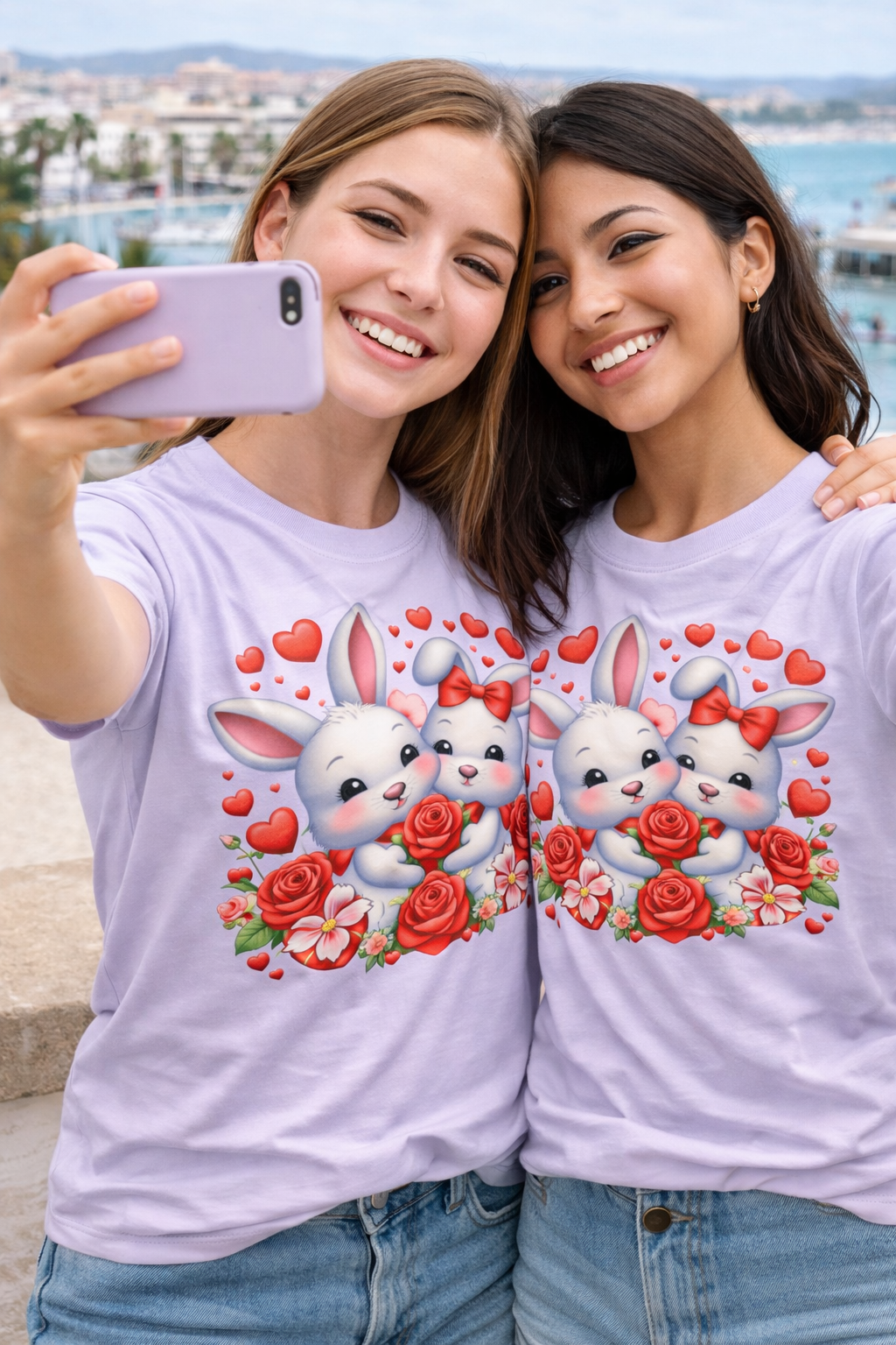 Cute Bunny Love T-Shirt with Roses & Hearts | Love Gift for Her