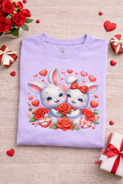 Cute Bunny Love T-Shirt with Roses & Hearts | Love Gift for Her