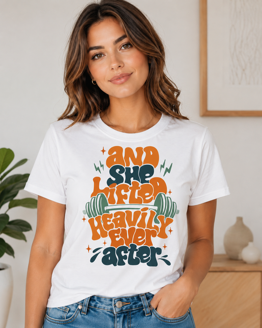 And She Lifted Heavily Ever After Graphic Tee – Unisex Retro Gym Shirt