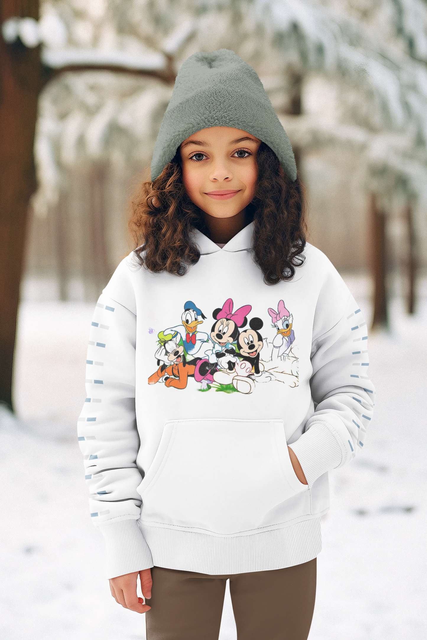 Cartoon Graphic Hoodie – Cozy White Unisex Sweatshirt