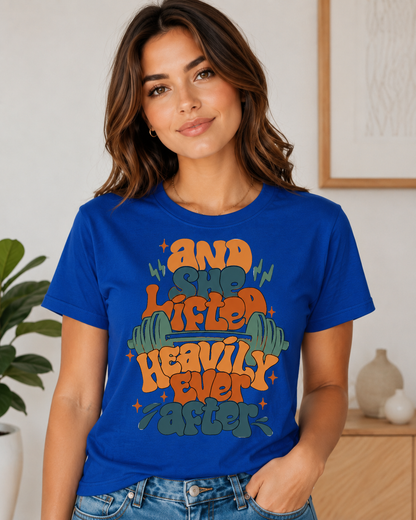 And She Lifted Heavily Ever After Graphic Tee – Unisex Retro Gym Shirt