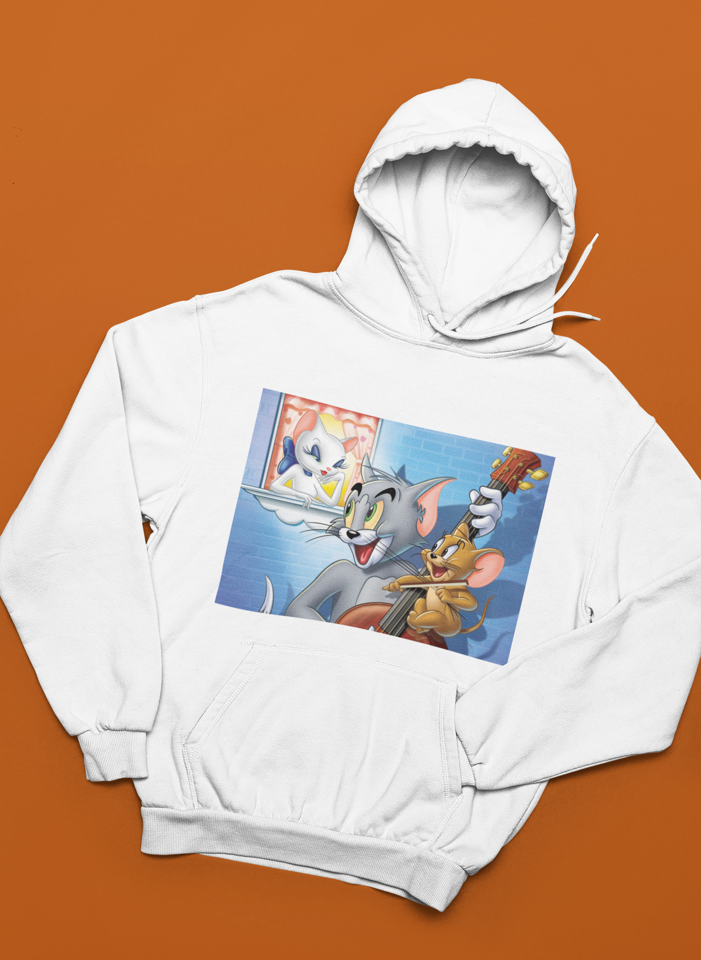 Cartoon Graphic Hoodie – Cozy White Unisex Sweatshirt
