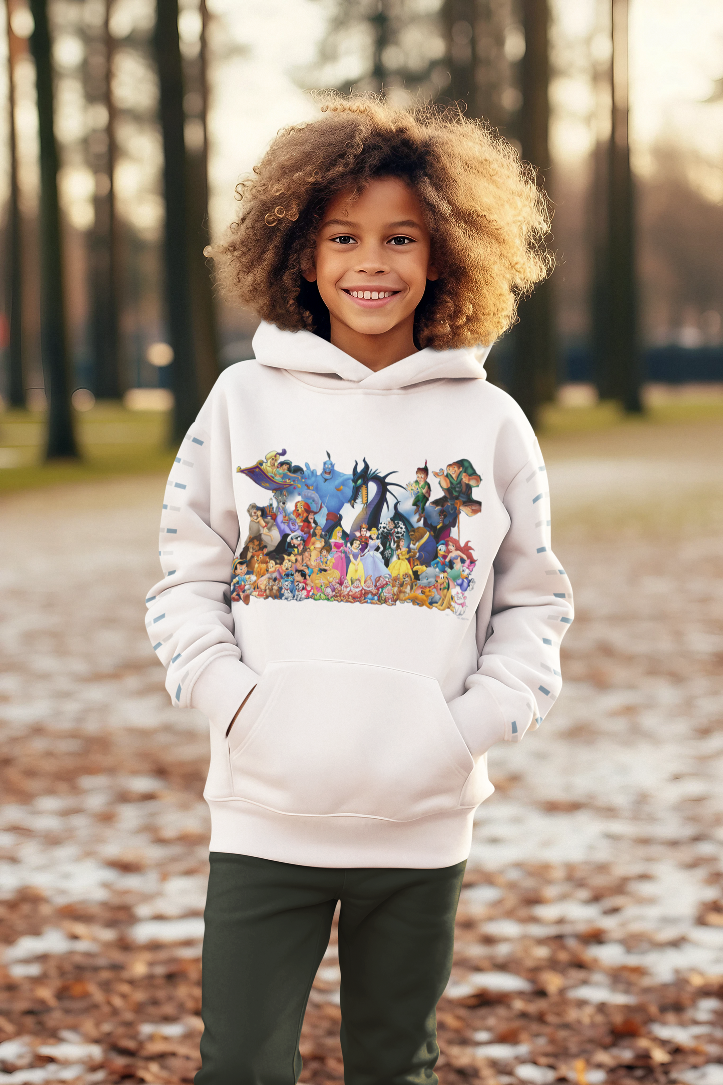 Cartoon Graphic Hoodie – Cozy White Unisex Sweatshirt