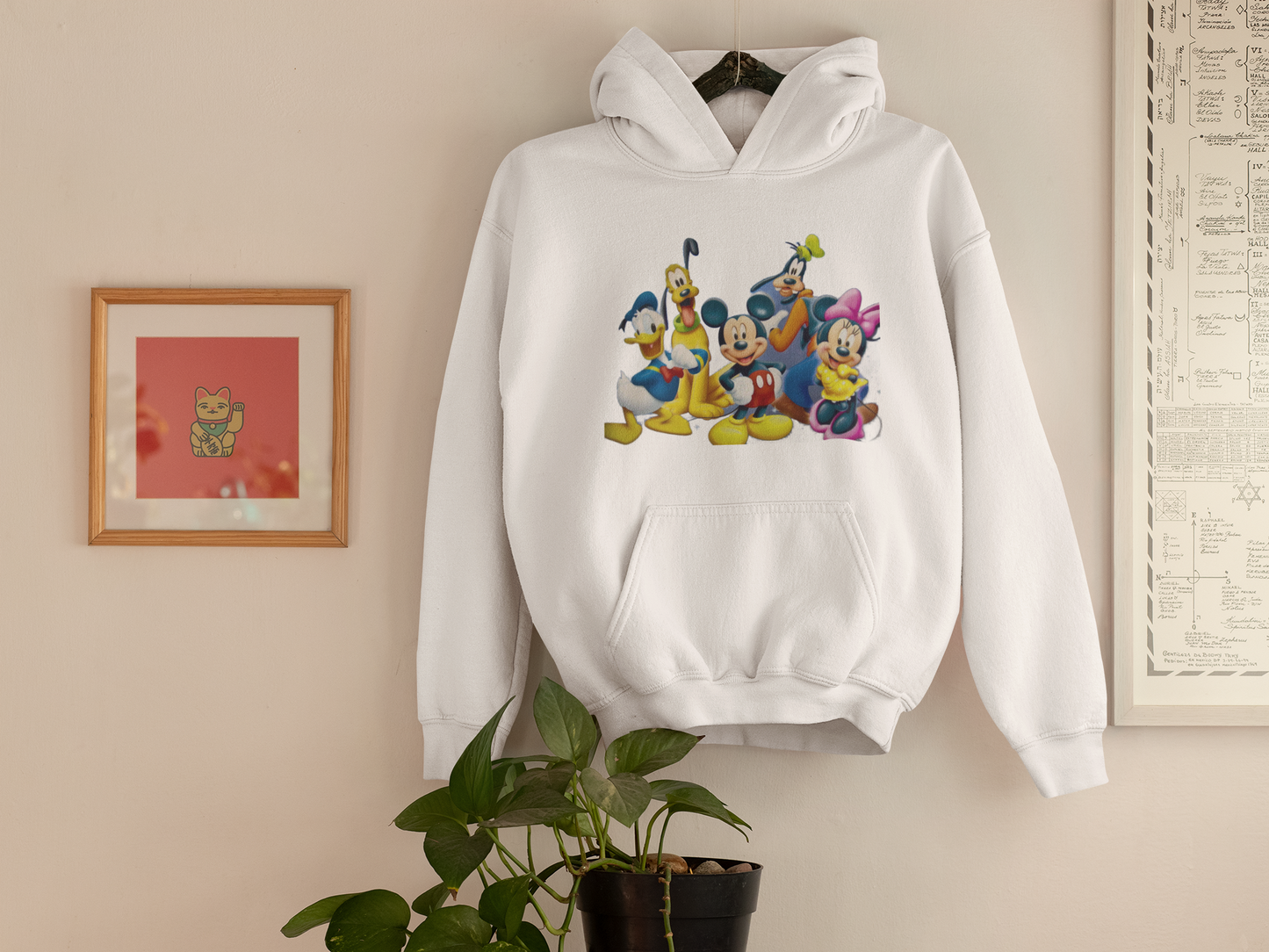 Cartoon Graphic Hoodie – Cozy White Unisex Sweatshirt