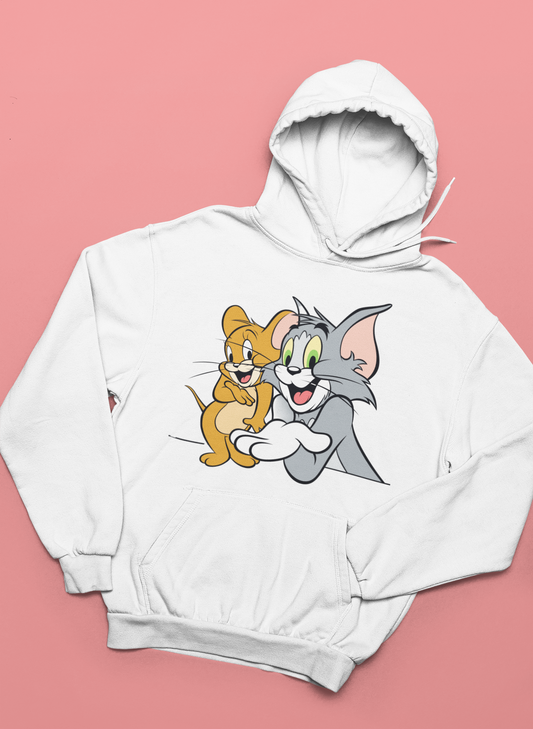 Cartoon Graphic Hoodie – Cozy White Unisex Sweatshirt