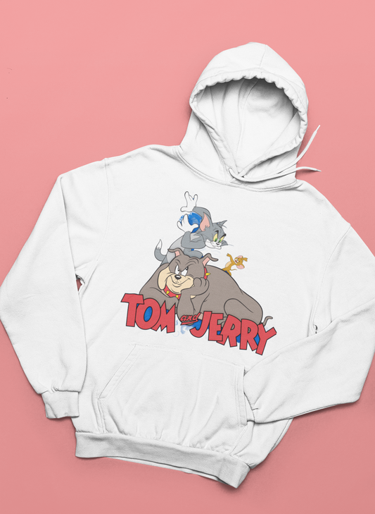 Cartoon Graphic Hoodie – Cozy White Unisex Sweatshirt