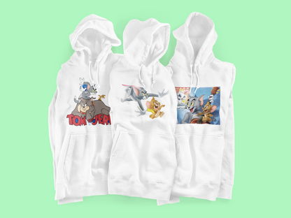 Cartoon Graphic Hoodie – Cozy White Unisex Sweatshirt