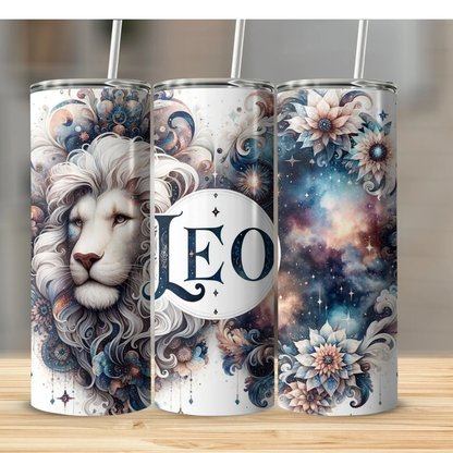 Custom Zodiac Tumbler with Straw - 20oz Skinny Stainless Steel Insulated Cup - Personalized Astrology Gift - Sublimation Abstract Design