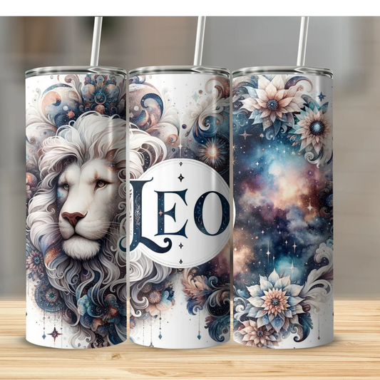 Custom Zodiac Tumbler with Straw - 20oz Skinny Stainless Steel Insulated Cup - Personalized Astrology Gift - Sublimation Abstract Design
