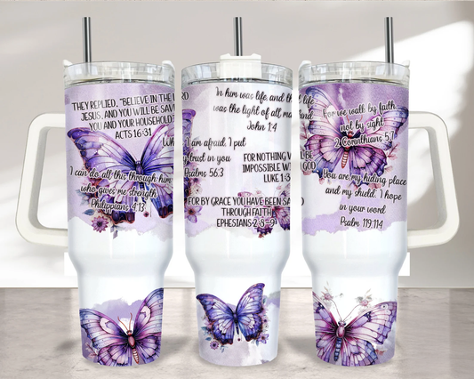 Faith Bible Verse 40oz Tumbler for Women | Christian Butterfly Water Cup | Scripture Inspirational Gift for Her | Religious Tumbler