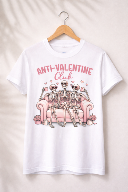 Anti-Valentine Club T-Shirt | Funny Valentine’s Day Shirt for Women | Gothic Skeleton Graphic Tee