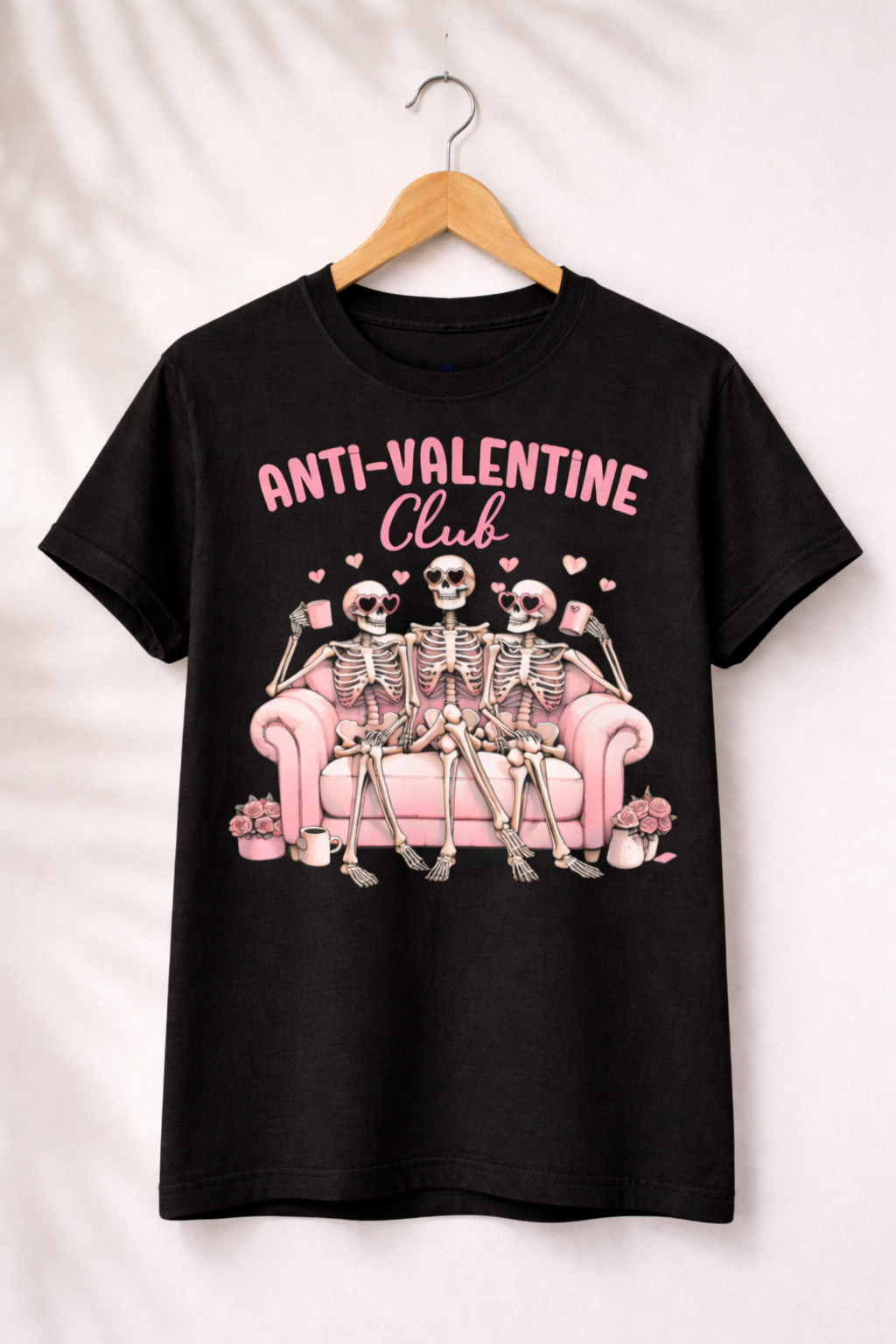 Anti-Valentine Club T-Shirt | Funny Valentine’s Day Shirt for Women | Gothic Skeleton Graphic Tee