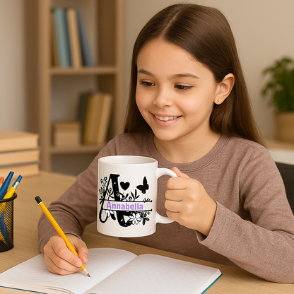 Personalized Floral Initial Mug • Custom Name Coffee Cup