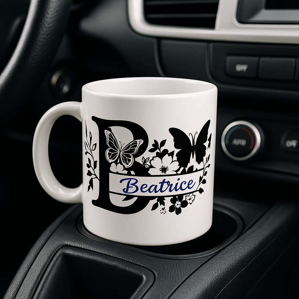 Personalized Floral Initial Mug • Custom Name Coffee Cup