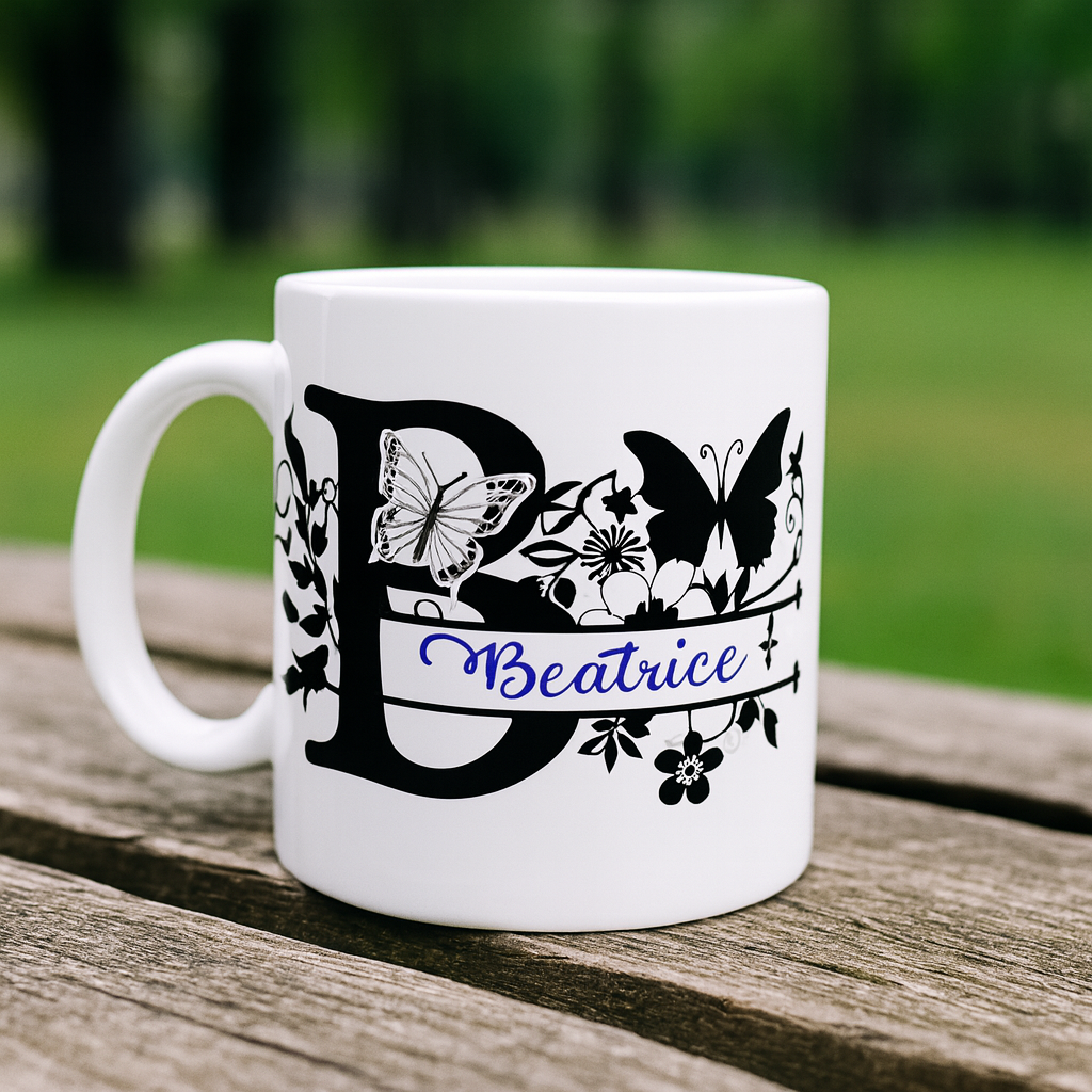 Personalized Floral Initial Mug • Custom Name Coffee Cup