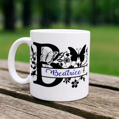 Personalized Floral Initial Mug • Custom Name Coffee Cup