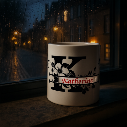 Personalized Floral Initial Mug • Custom Name Coffee Cup