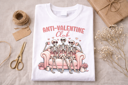 Anti-Valentine Club T-Shirt | Funny Valentine’s Day Shirt for Women | Gothic Skeleton Graphic Tee