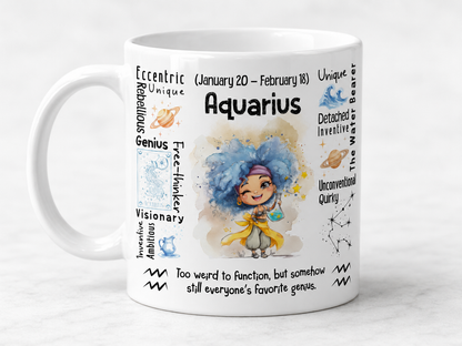 Aquarius Zodiac Mug 11 oz | January 20–February 18 Birthday Gift