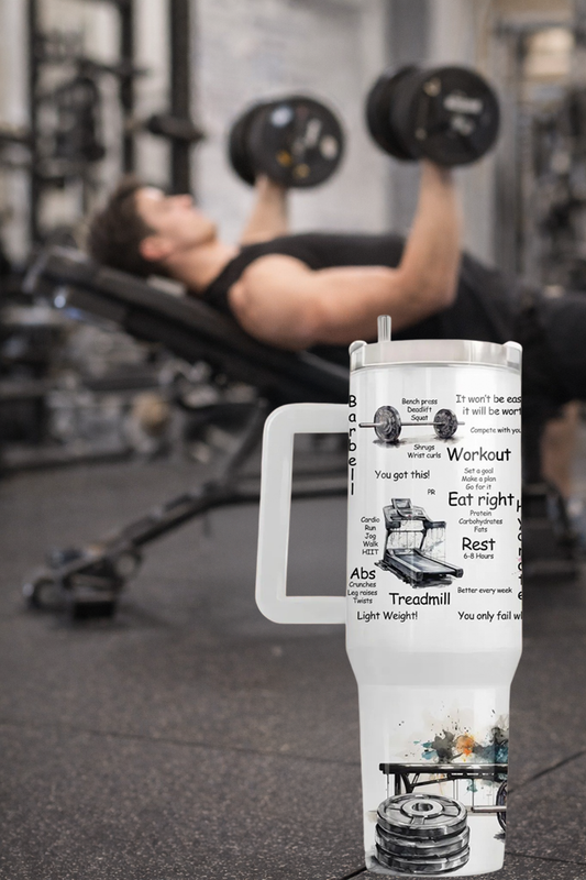 40oz Gym Motivation Tumbler with Handle & Straw | Fitness Workout Water Cup | Gym Lover Gift | Insulated Stainless Steel Tumbler
