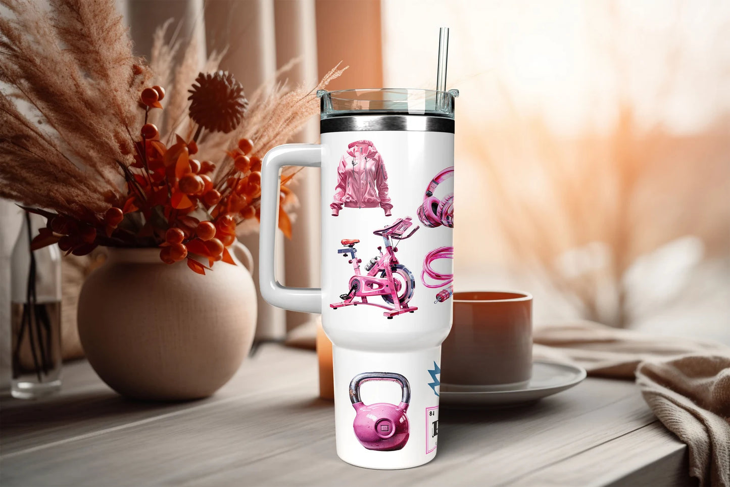 Pink Gym Tumbler for Women | 40oz Stainless Steel Water Cup