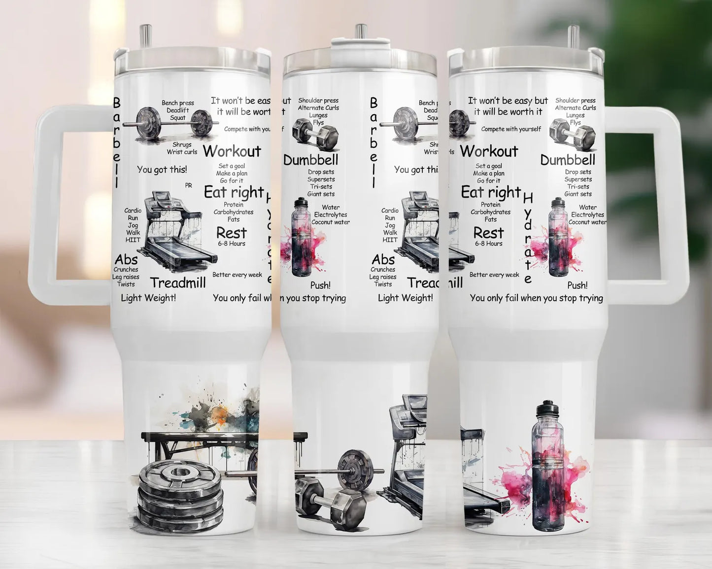 40oz Gym Motivation Tumbler with Handle & Straw | Fitness Workout Water Cup | Gym Lover Gift | Insulated Stainless Steel Tumbler
