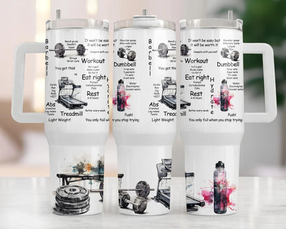 40oz Gym Motivation Tumbler with Handle & Straw | Fitness Workout Water Cup | Gym Lover Gift | Insulated Stainless Steel Tumbler