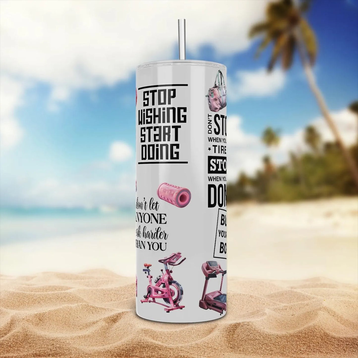 20 Oz Skinny Tumbler Gym Girl Pink Fitness Motivational Cup | Fit Mama Workout Gift | Sublimation Stainless Steel Travel Tumbler With Straw