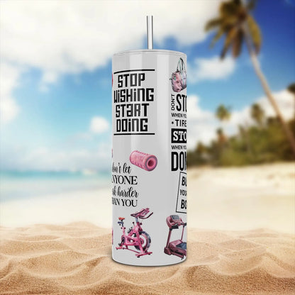 20 Oz Skinny Tumbler Gym Girl Pink Fitness Motivational Cup | Fit Mama Workout Gift | Sublimation Stainless Steel Travel Tumbler With Straw