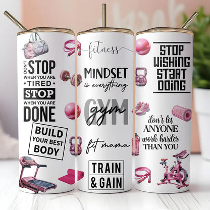 20 Oz Skinny Tumbler Gym Girl Pink Fitness Motivational Cup | Fit Mama Workout Gift | Sublimation Stainless Steel Travel Tumbler With Straw