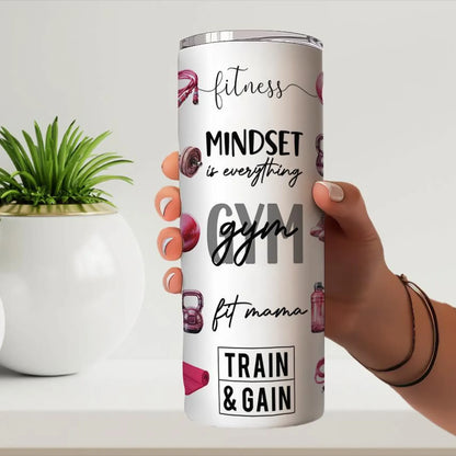 20 Oz Skinny Tumbler Gym Girl Pink Fitness Motivational Cup | Fit Mama Workout Gift | Sublimation Stainless Steel Travel Tumbler With Straw