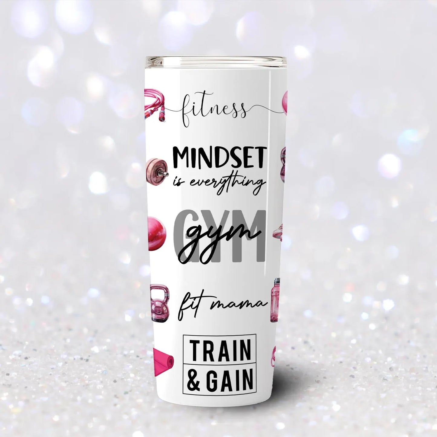 20 Oz Skinny Tumbler Gym Girl Pink Fitness Motivational Cup | Fit Mama Workout Gift | Sublimation Stainless Steel Travel Tumbler With Straw