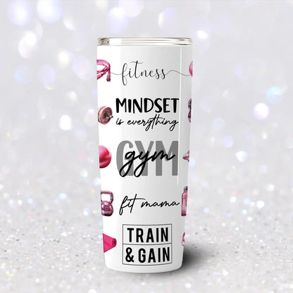 20 Oz Skinny Tumbler Gym Girl Pink Fitness Motivational Cup | Fit Mama Workout Gift | Sublimation Stainless Steel Travel Tumbler With Straw